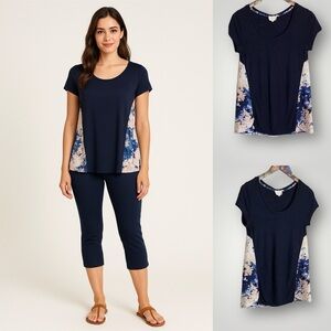 Anthropologie Deletta Top Size Small Babydoll Back With Floral Side Panels